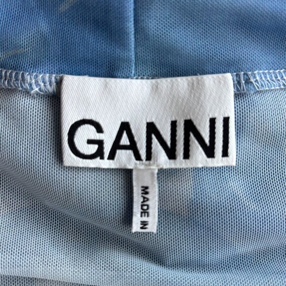 GANNI | Blue Watercolor Printed Mesh Long Sleeve Turtleneck Top Size US6, DK36 - Picture 2 of 6